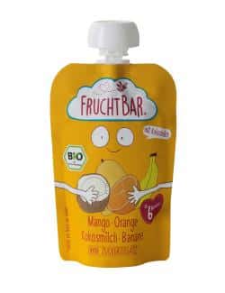 FruchtBar Bio Fruchtpüree Mango-Organge-Kokosmilch-Banane